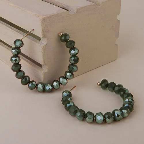 73940-10 - Crystal Beaded Hoop Earrings - Green
