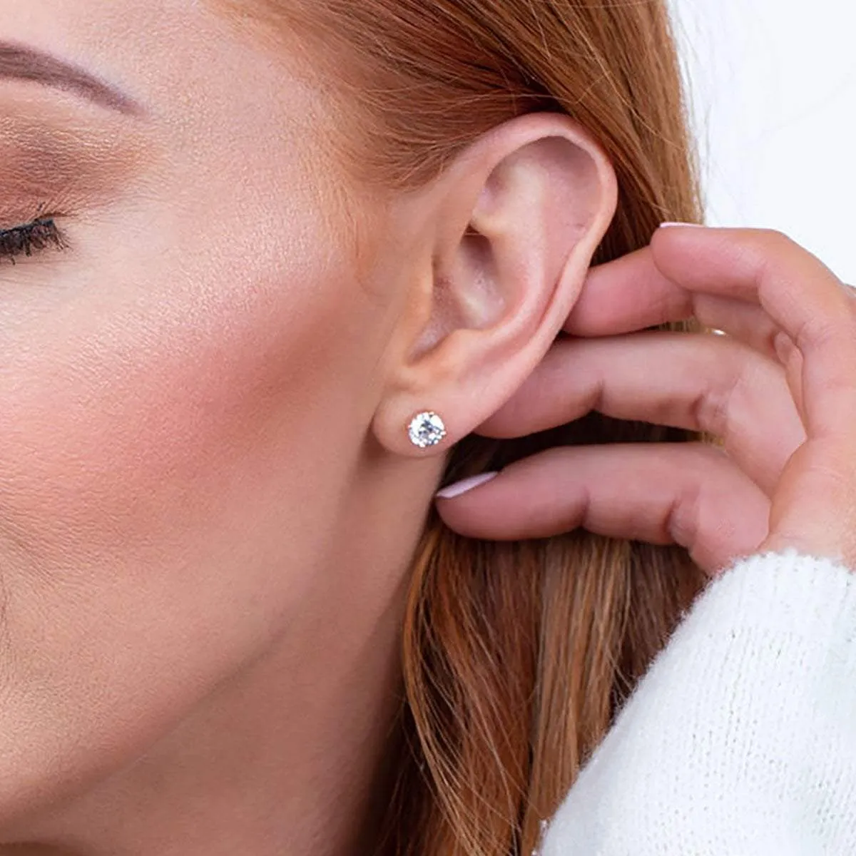 .75 Carat (each) Brilliant CZ Round Stud Earrings in Rose Gold Overlay
