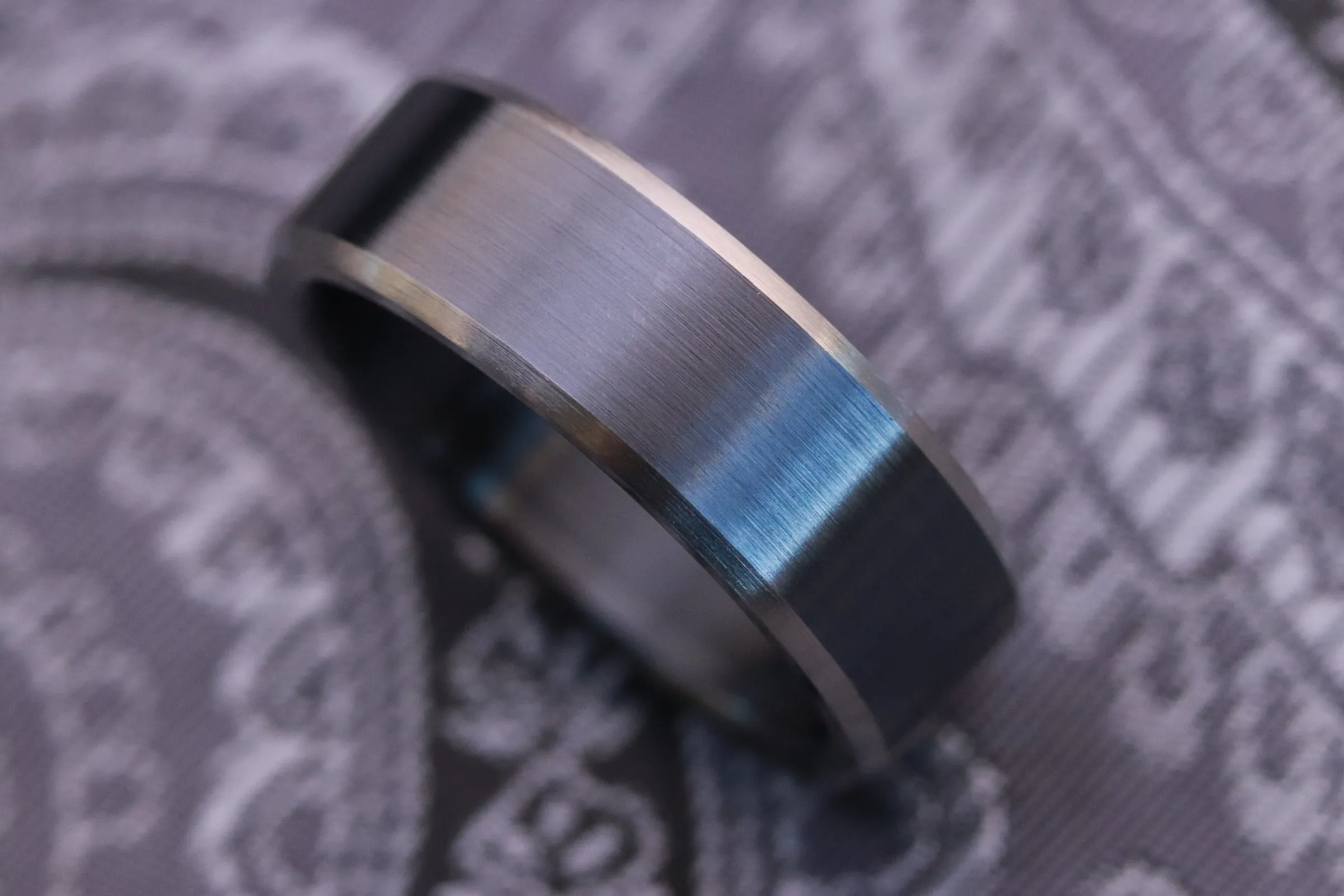 7mm wide black chamfered titanium ring, black ring
