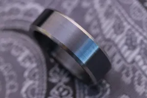 7mm wide black chamfered titanium ring, black ring