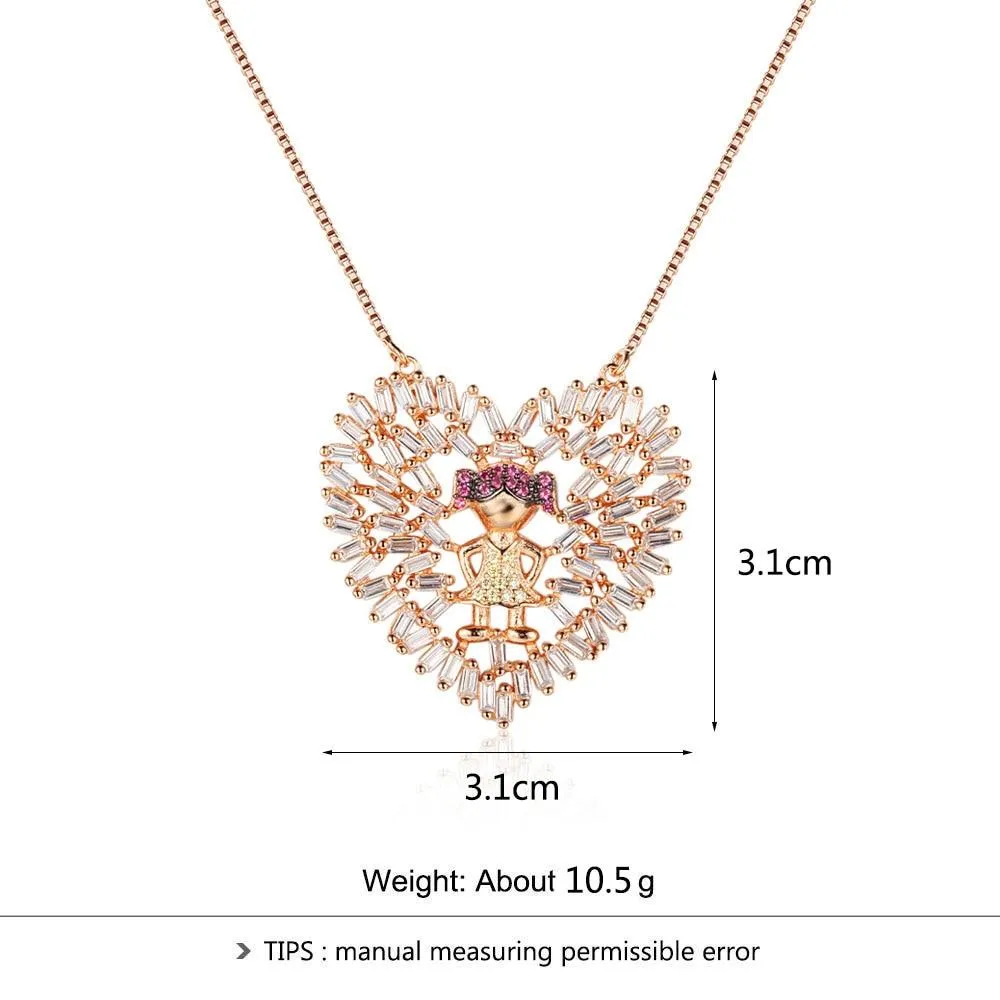 925 Sterling Silver Heart with Cute Girl Pattern Pendant Necklaces, Fashion Jewelry for Women