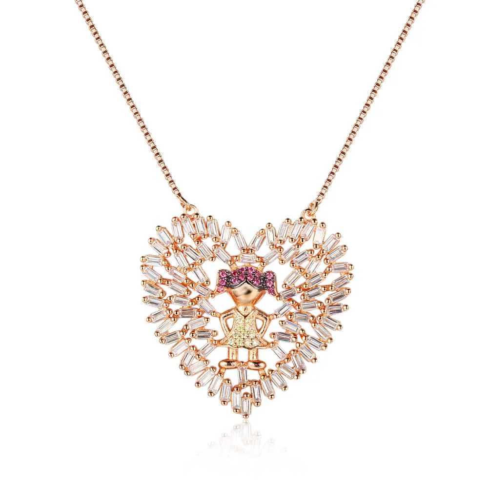 925 Sterling Silver Heart with Cute Girl Pattern Pendant Necklaces, Fashion Jewelry for Women