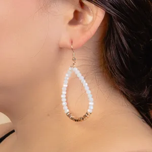 93026 - Crystal Beaded Hoop Earrings - White
