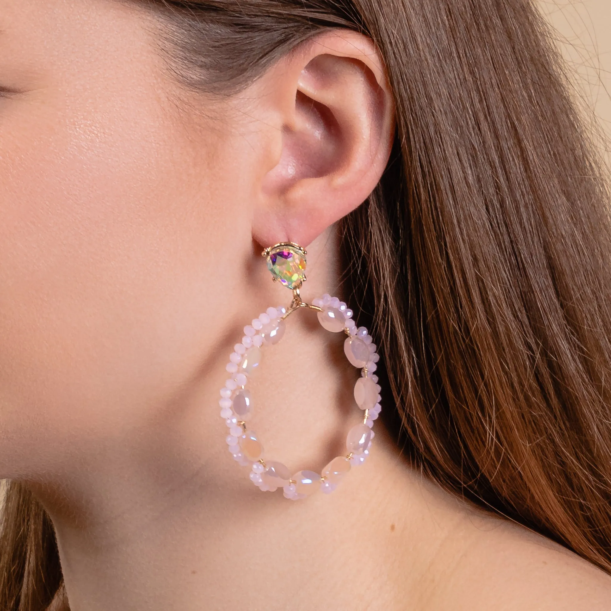 93171 - Beaded Hoop Earrings - Pink