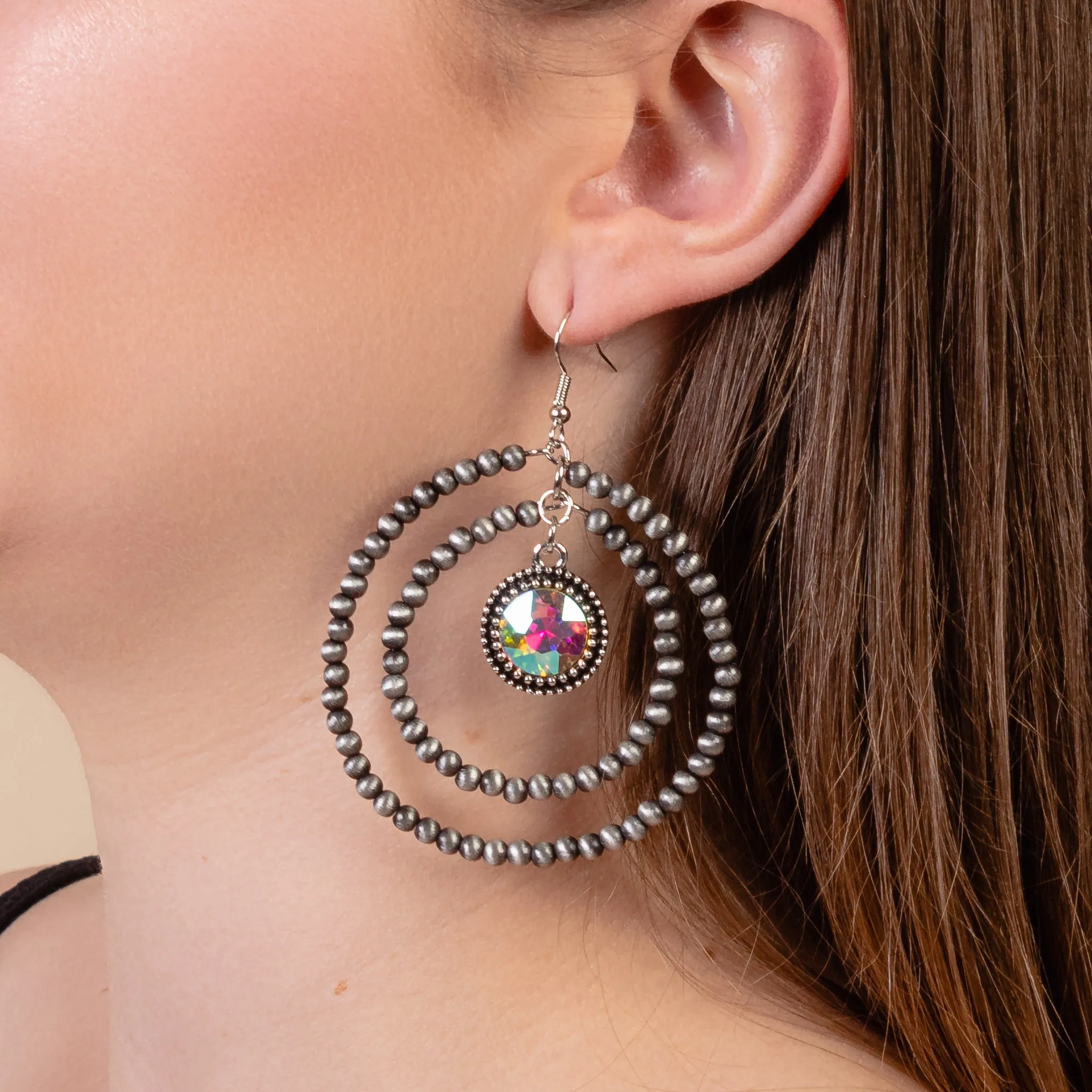 93173 - Beaded Hoop Earrings - Silver