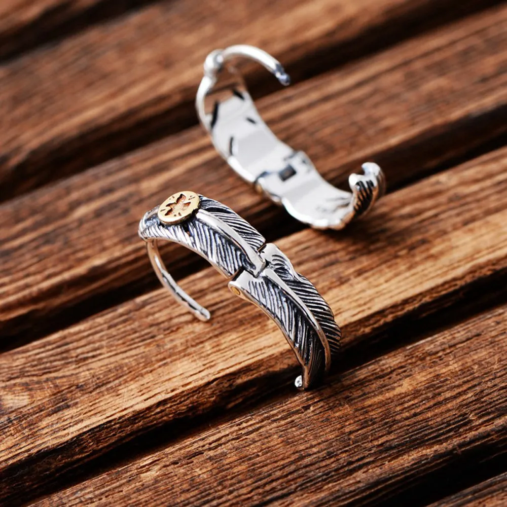 A Pair Real Solid 925 Sterling Silver Earrings Feather Leaf Eagle Bird Amulet