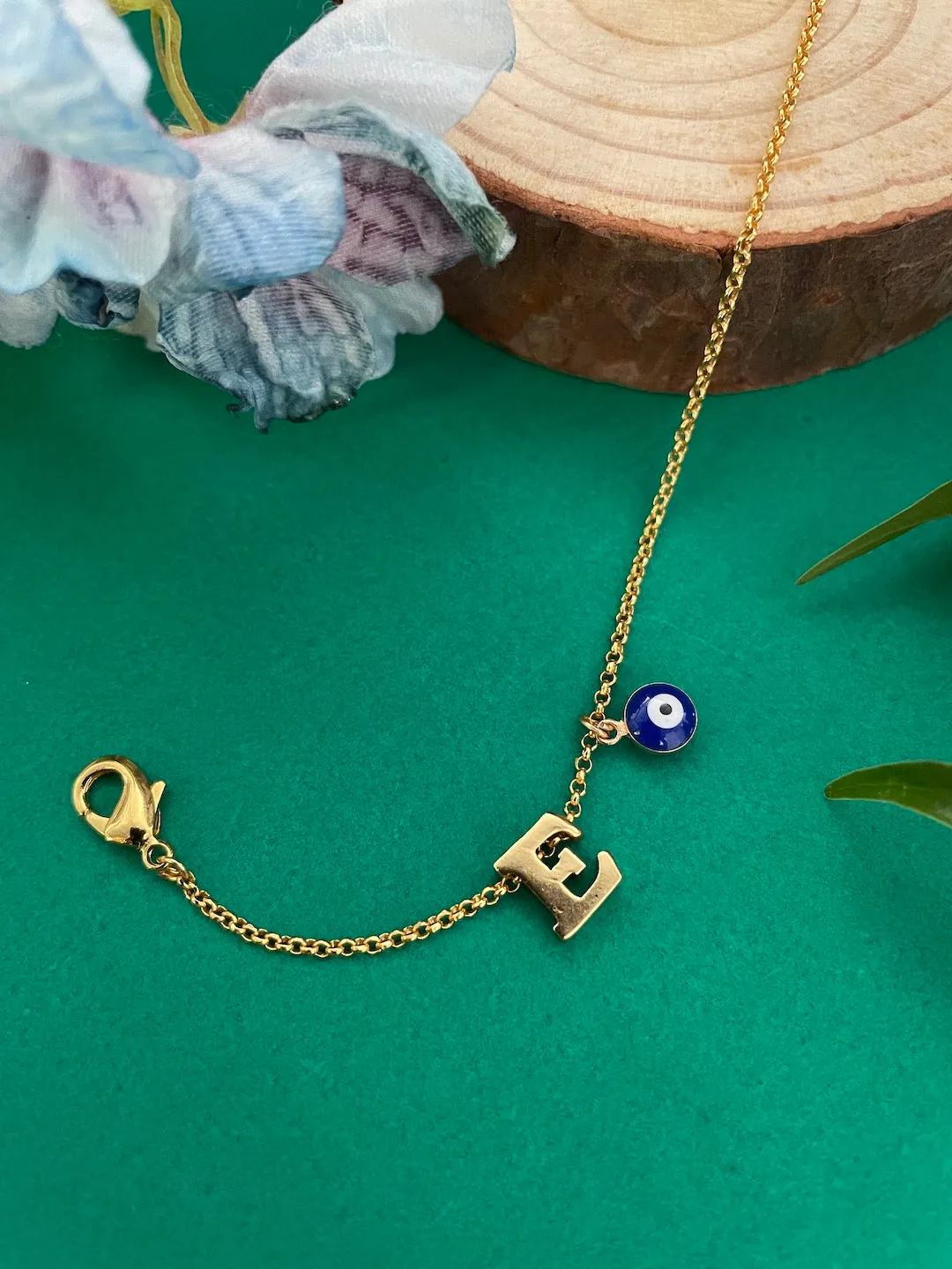 A-Z Letter With Evil Eye Gold Plated Adjustable Bracelet