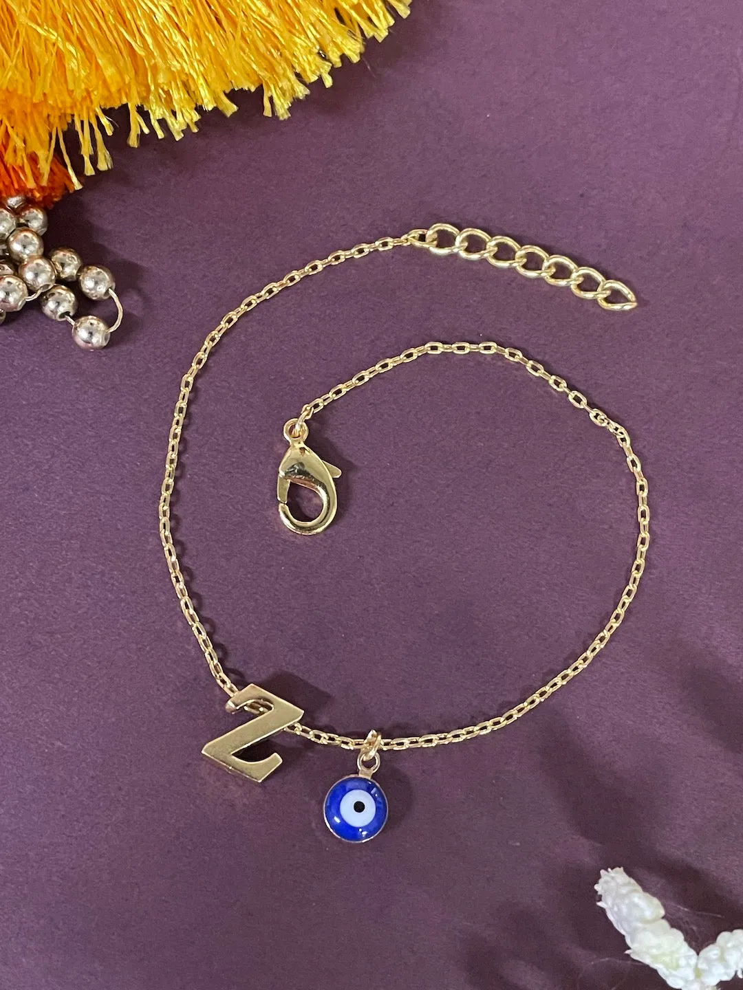 A-Z Letter With Evil Eye Gold Plated Adjustable Bracelet