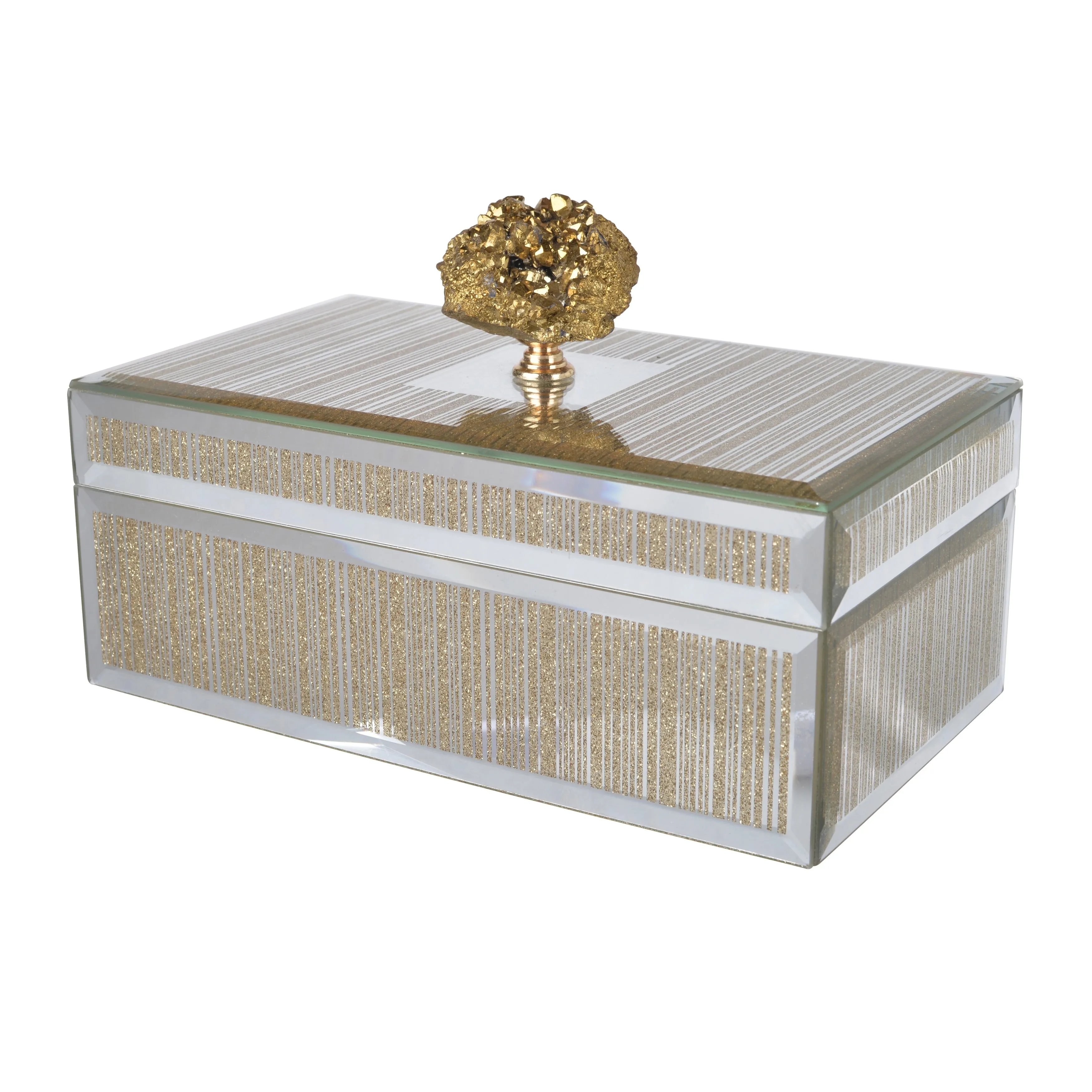 A&B Home Sullivan Striped Silver and Gold Mirrored Decorative Box