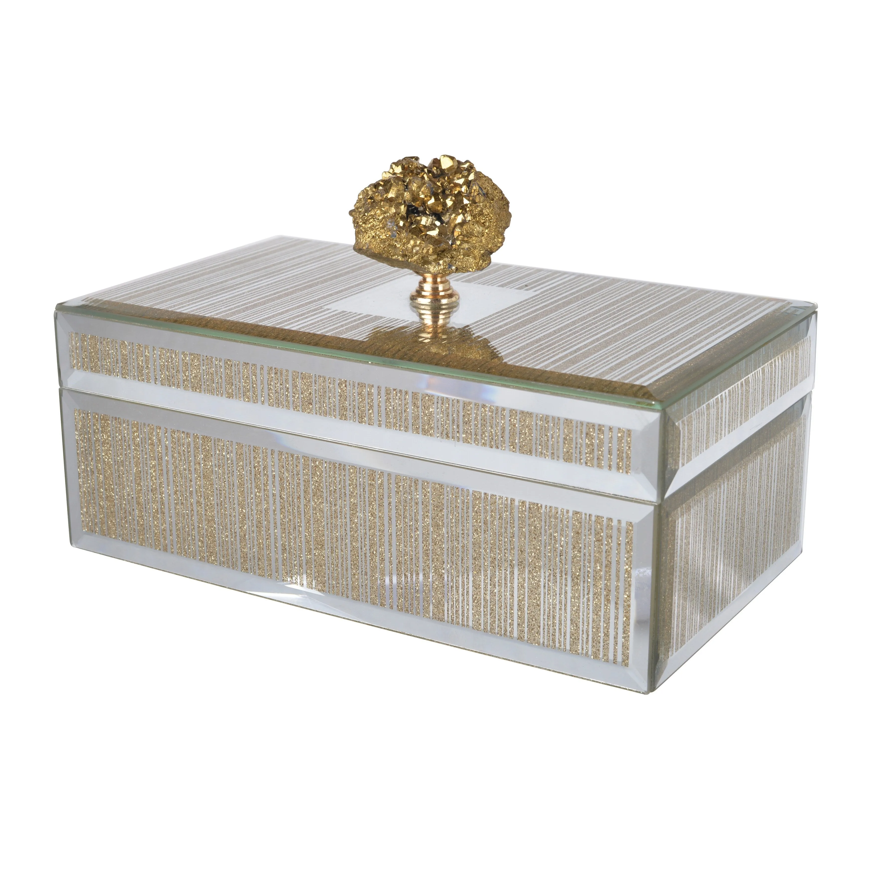 A&B Home Sullivan Striped Silver and Gold Mirrored Decorative Box