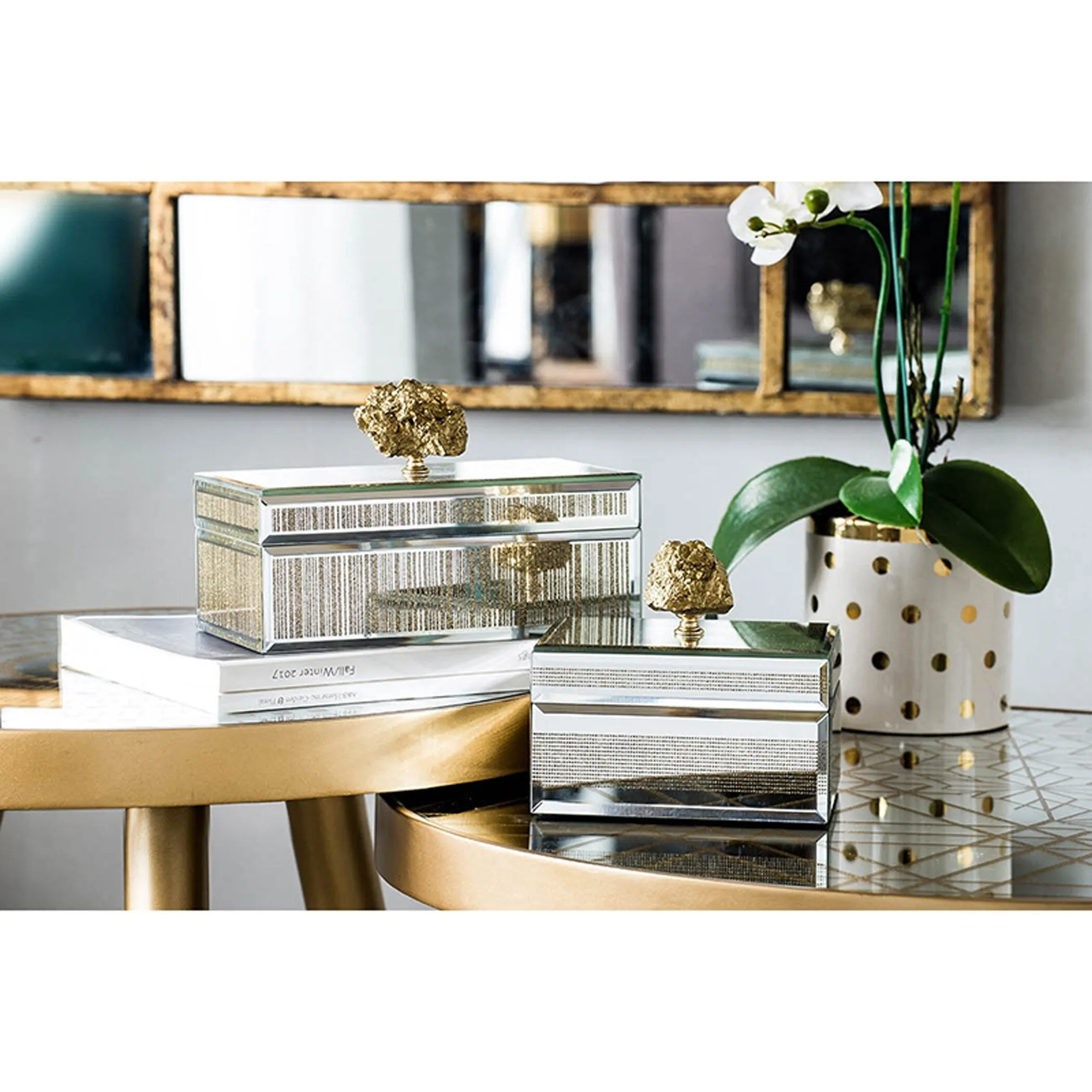 A&B Home Sullivan Striped Silver and Gold Mirrored Decorative Box
