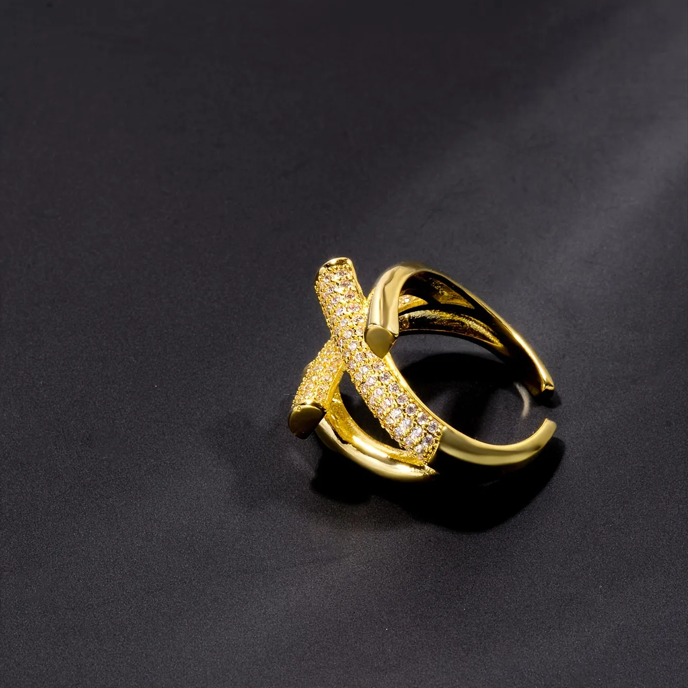 Adjustable Copper Ring with Rhinestones for Men