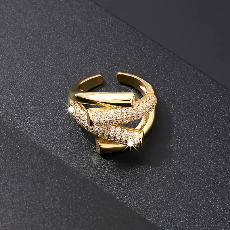 Adjustable Copper Ring with Rhinestones for Men