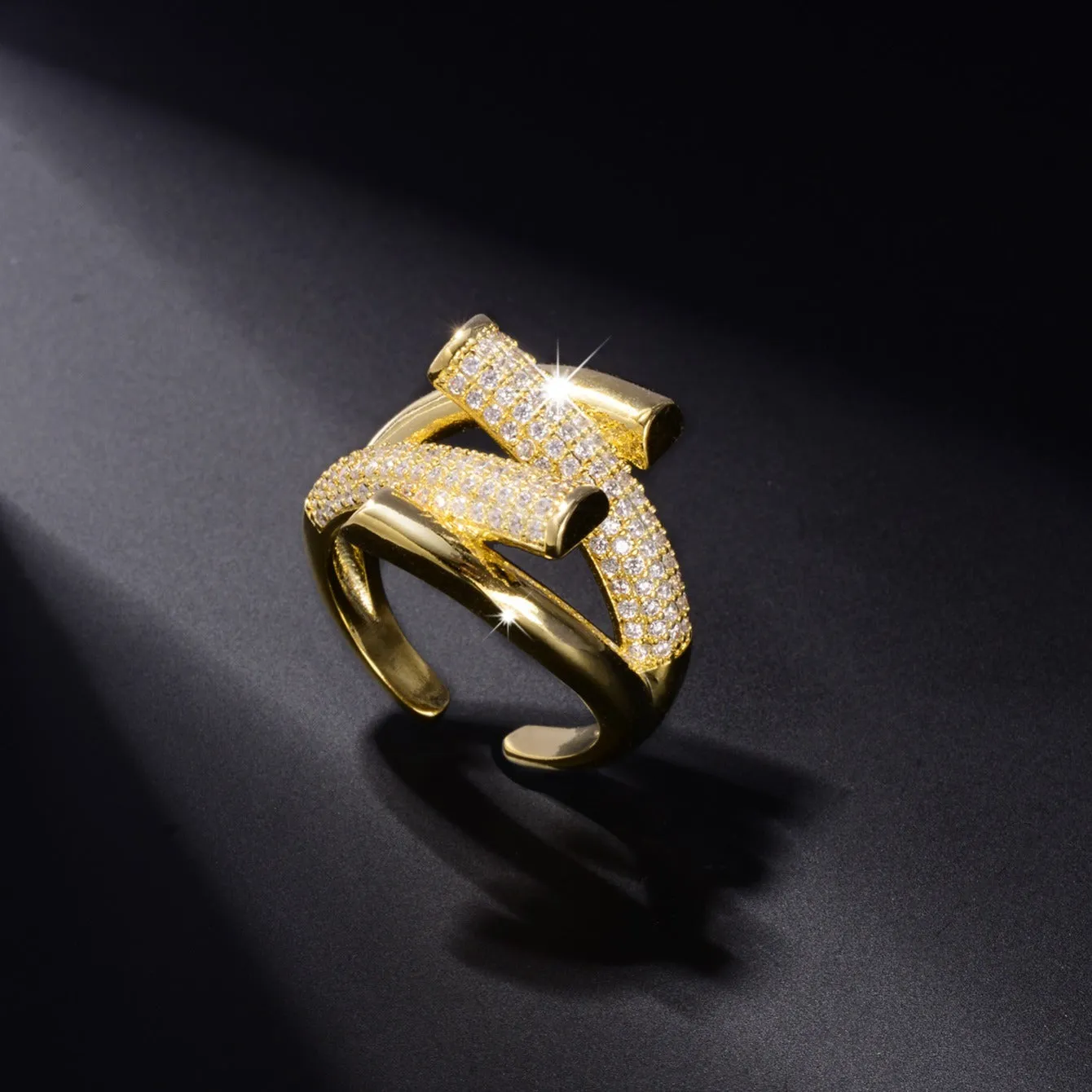 Adjustable Copper Ring with Rhinestones for Men