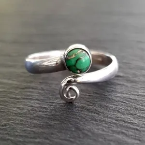 Adjustable Green Copper Turquoise Silver Ring, R61GCT