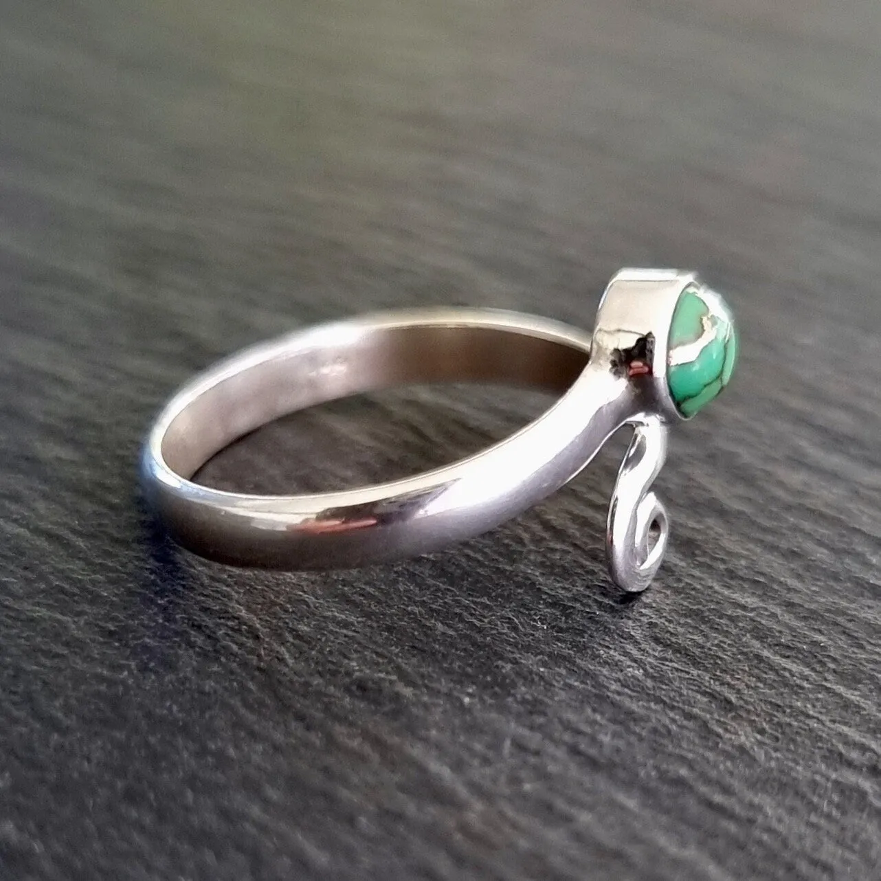 Adjustable Green Copper Turquoise Silver Ring, R61GCT
