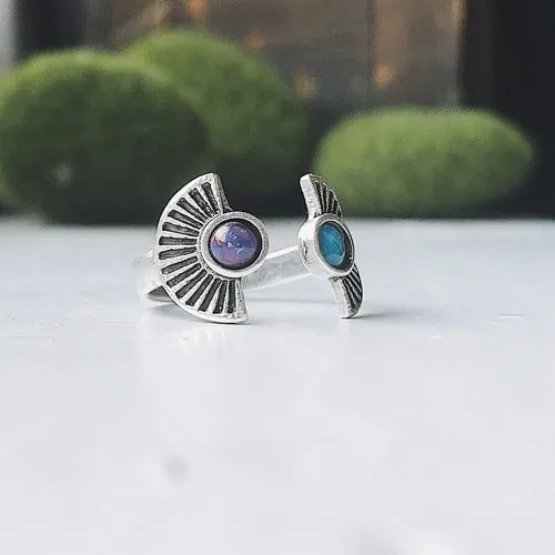 Adjustable Two Stone Turquoise Sunburst Ring - Boho Celestial Jewelry