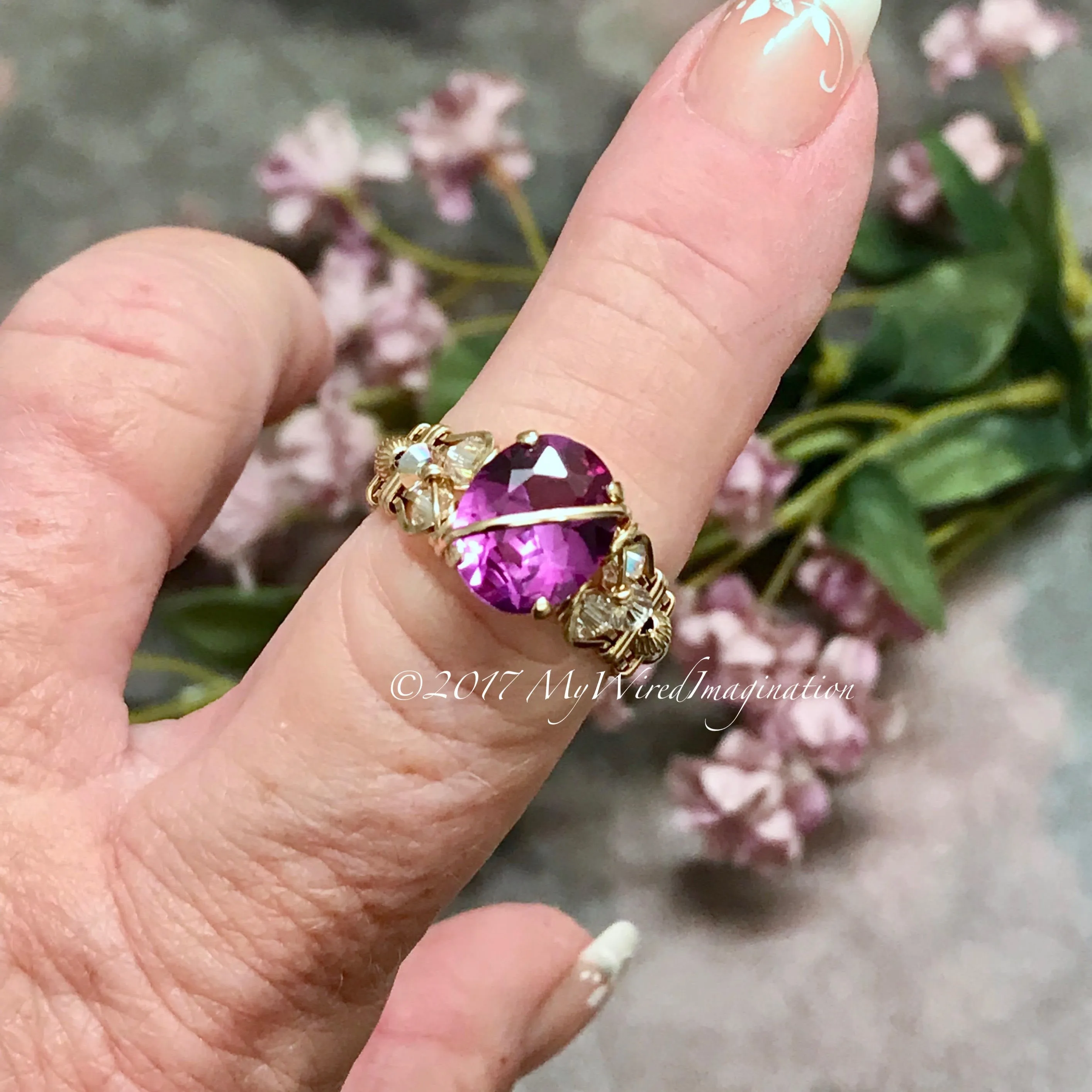 Alexandrite and Crystal Ring, Handmade Ring in 14K GF in Size 6