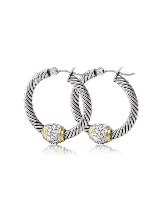 Antiqua Pavé Twisted Wire Hoop Earrings