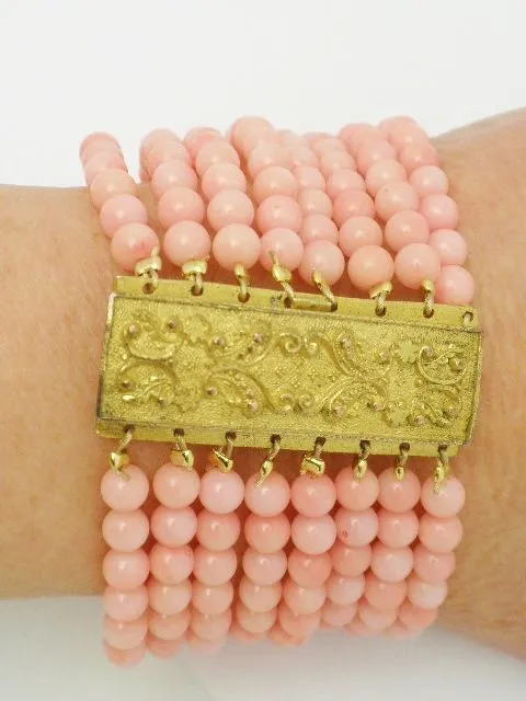 Antique Peach Coral Pinchbeck Bracelet