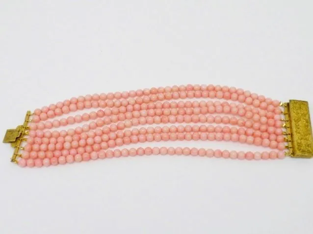Antique Peach Coral Pinchbeck Bracelet