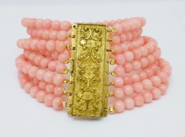 Antique Peach Coral Pinchbeck Bracelet