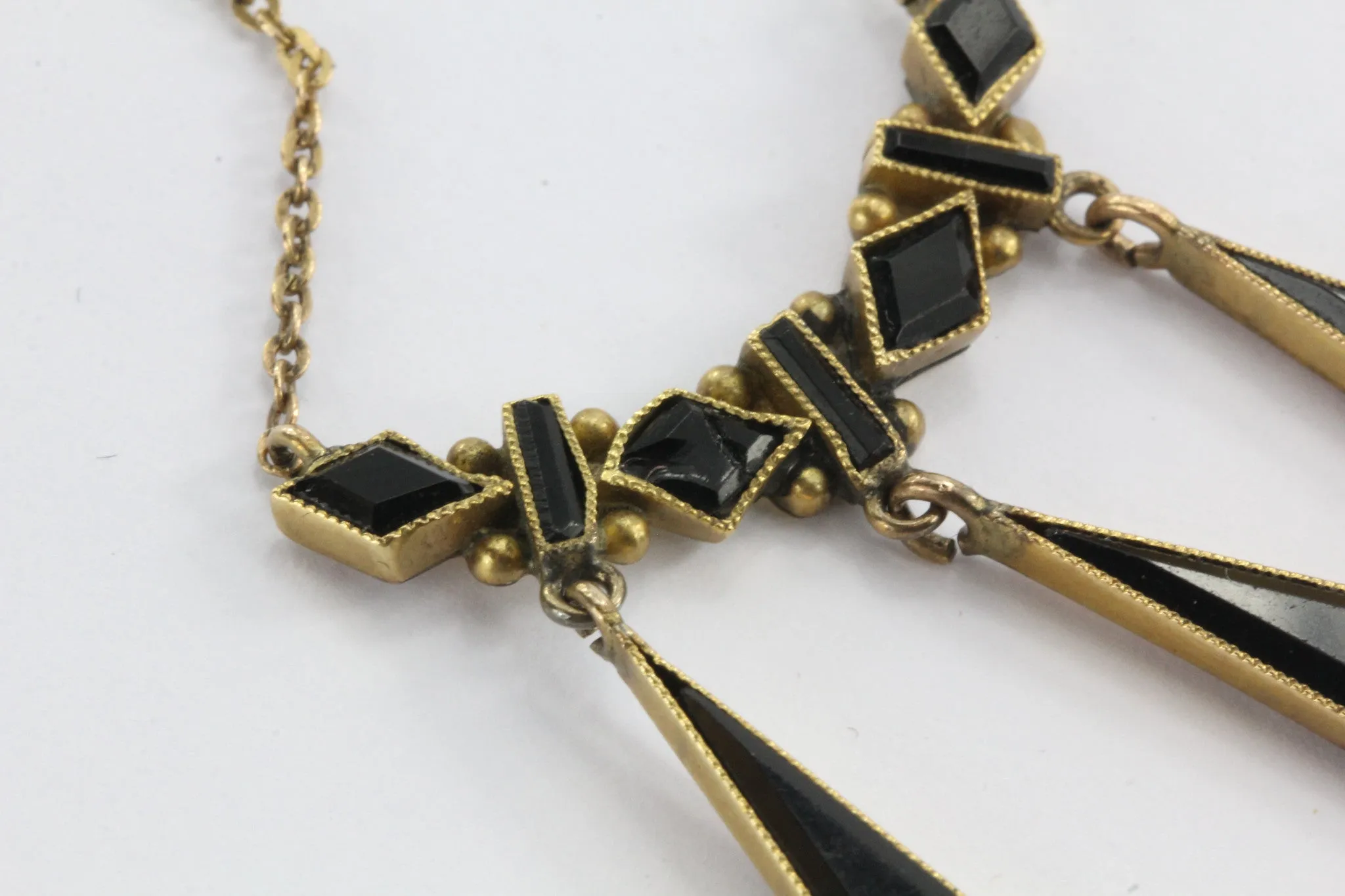 Antique Victorian 14K Gold & Black Jet Mourning Necklace