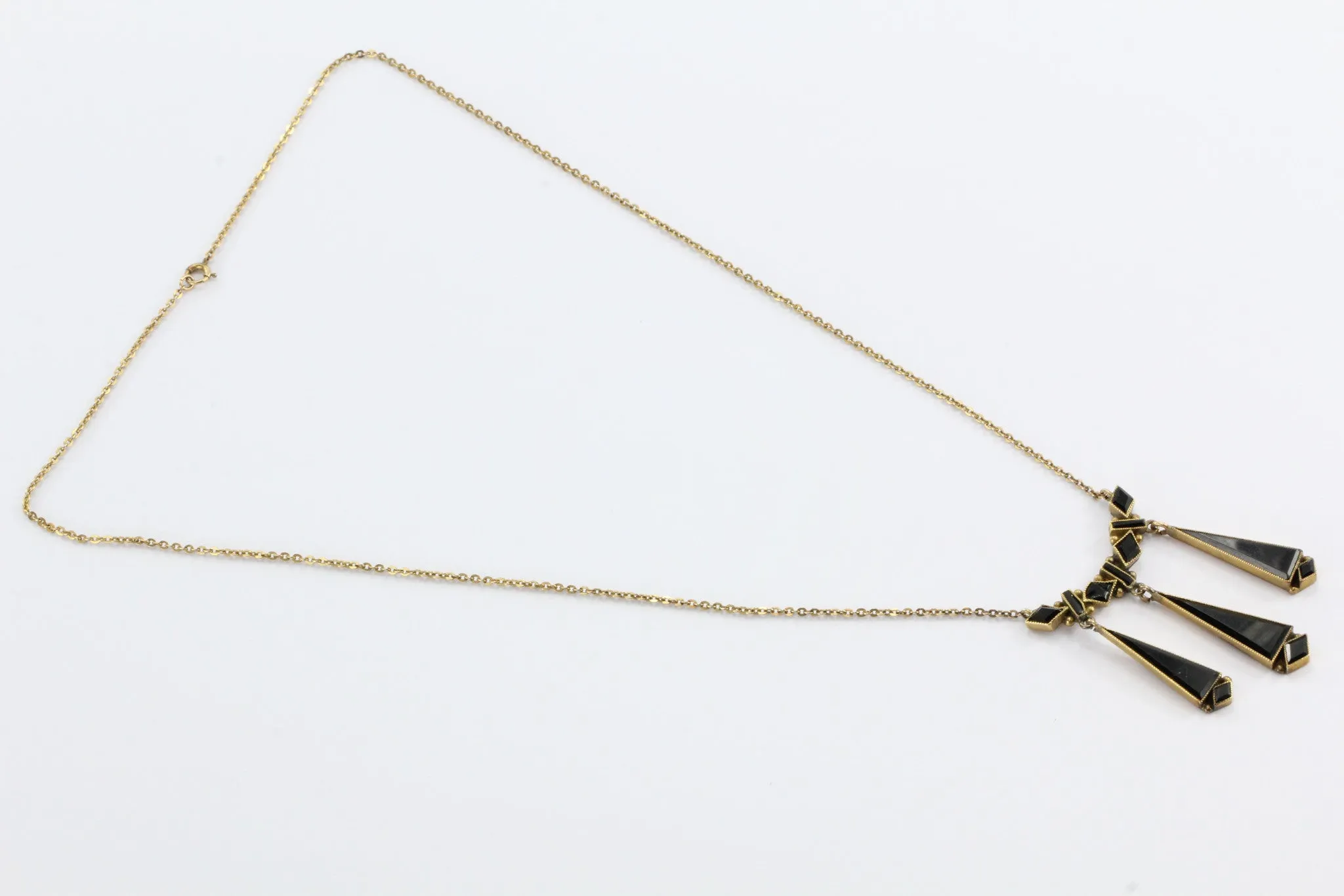 Antique Victorian 14K Gold & Black Jet Mourning Necklace