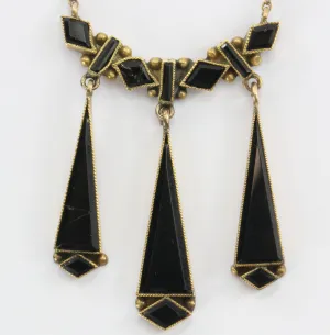 Antique Victorian 14K Gold & Black Jet Mourning Necklace