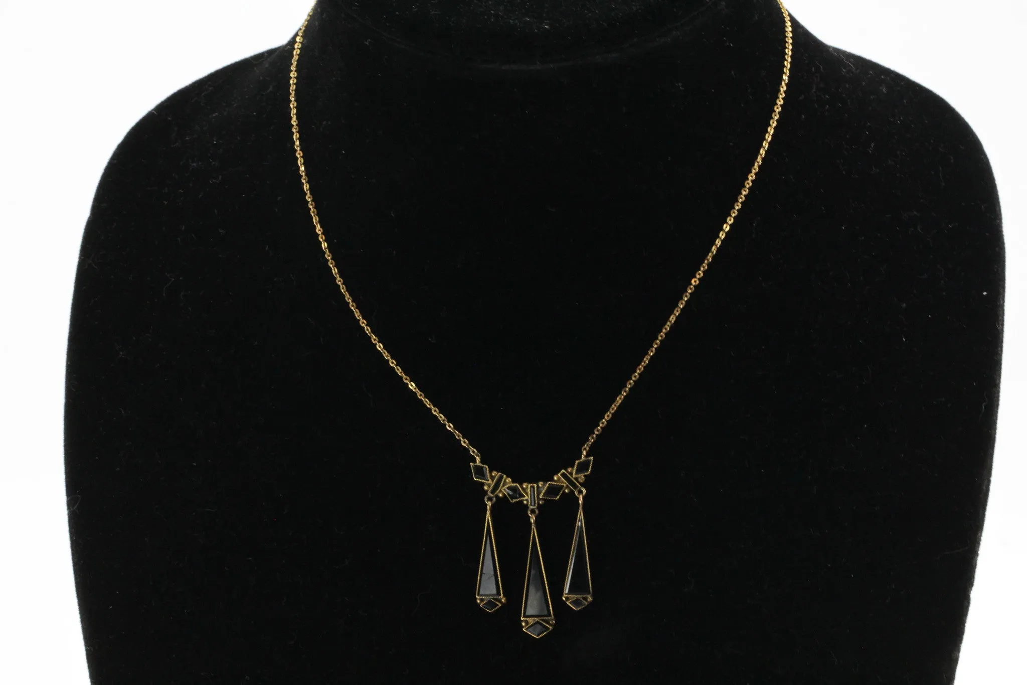 Antique Victorian 14K Gold & Black Jet Mourning Necklace