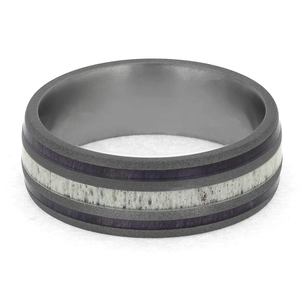 Antler Wedding Band with Sandblasted Titanium and Wood