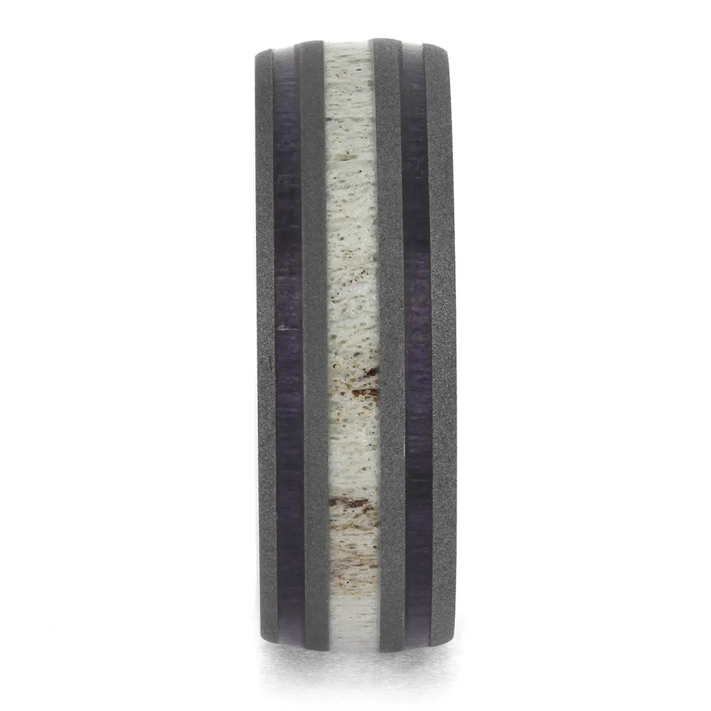 Antler Wedding Band with Sandblasted Titanium and Wood