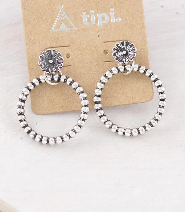 Avery Flower Post Beaded Hoop Earrings