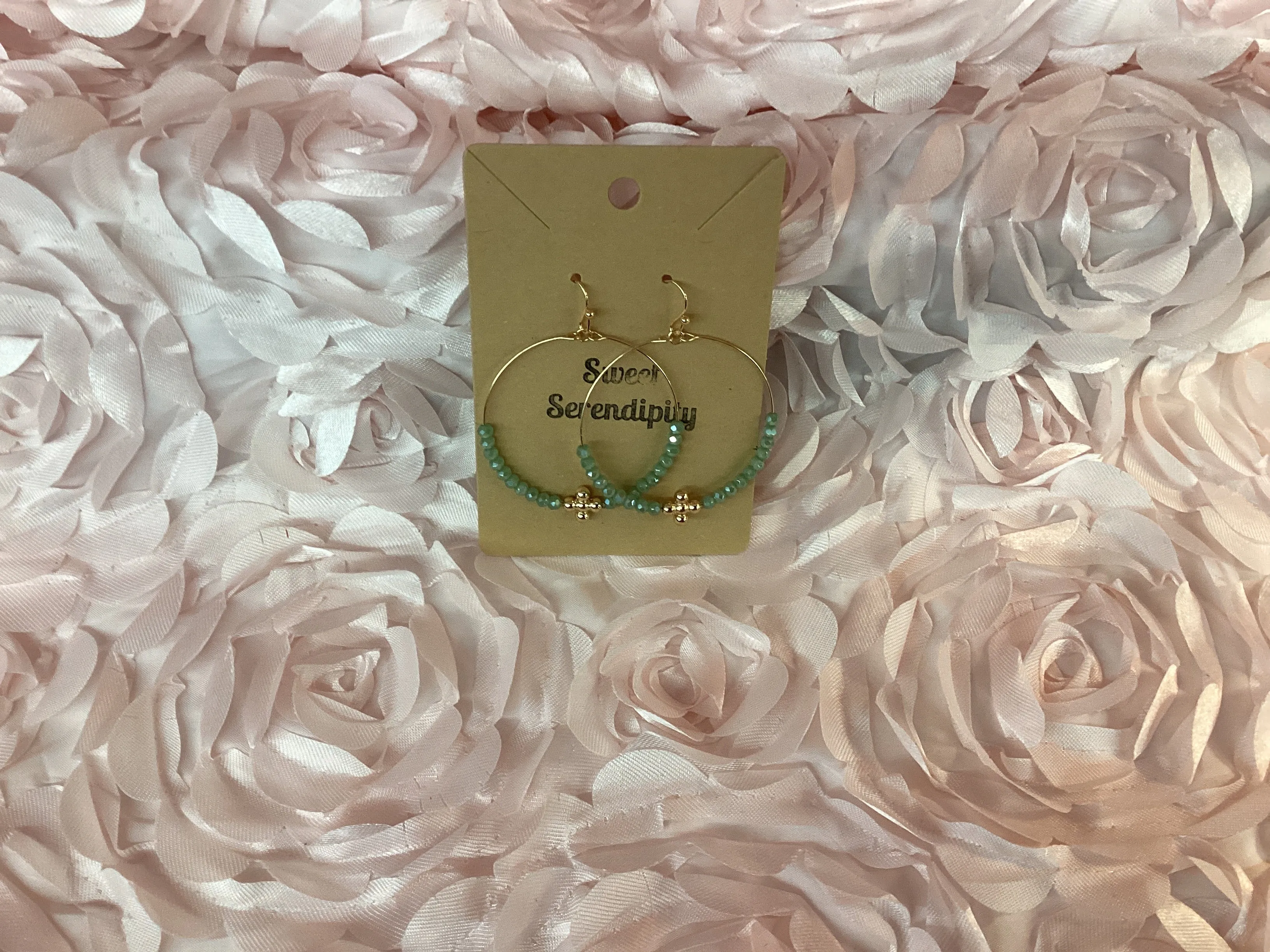 Beaded Drop Hoop Earrings featuring Gold Cross