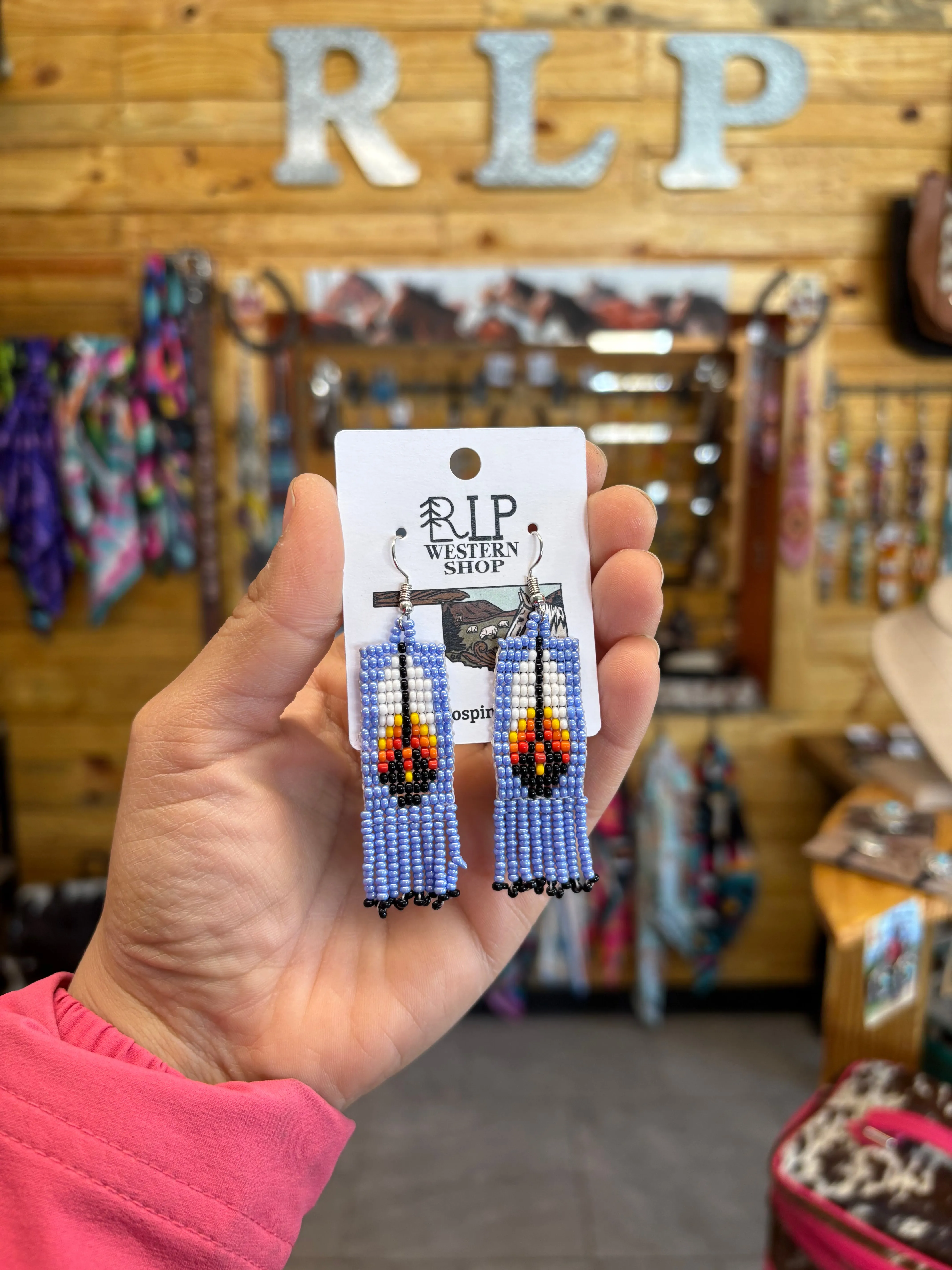 Beaded Feather Earrings- periwinkle