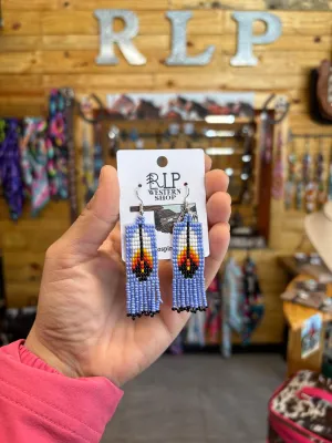 Beaded Feather Earrings- periwinkle