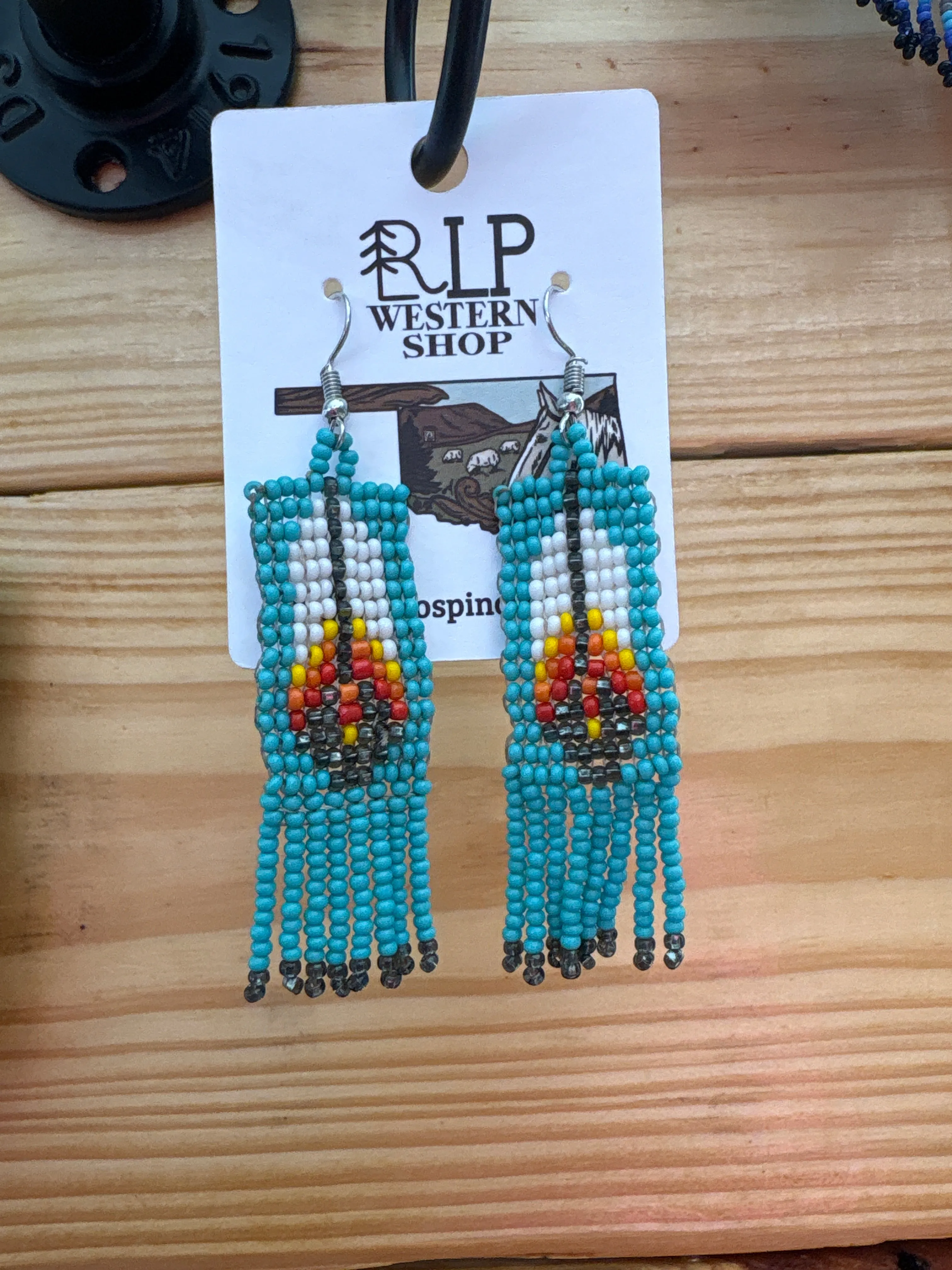 Beaded Feather Earrings - turquoise