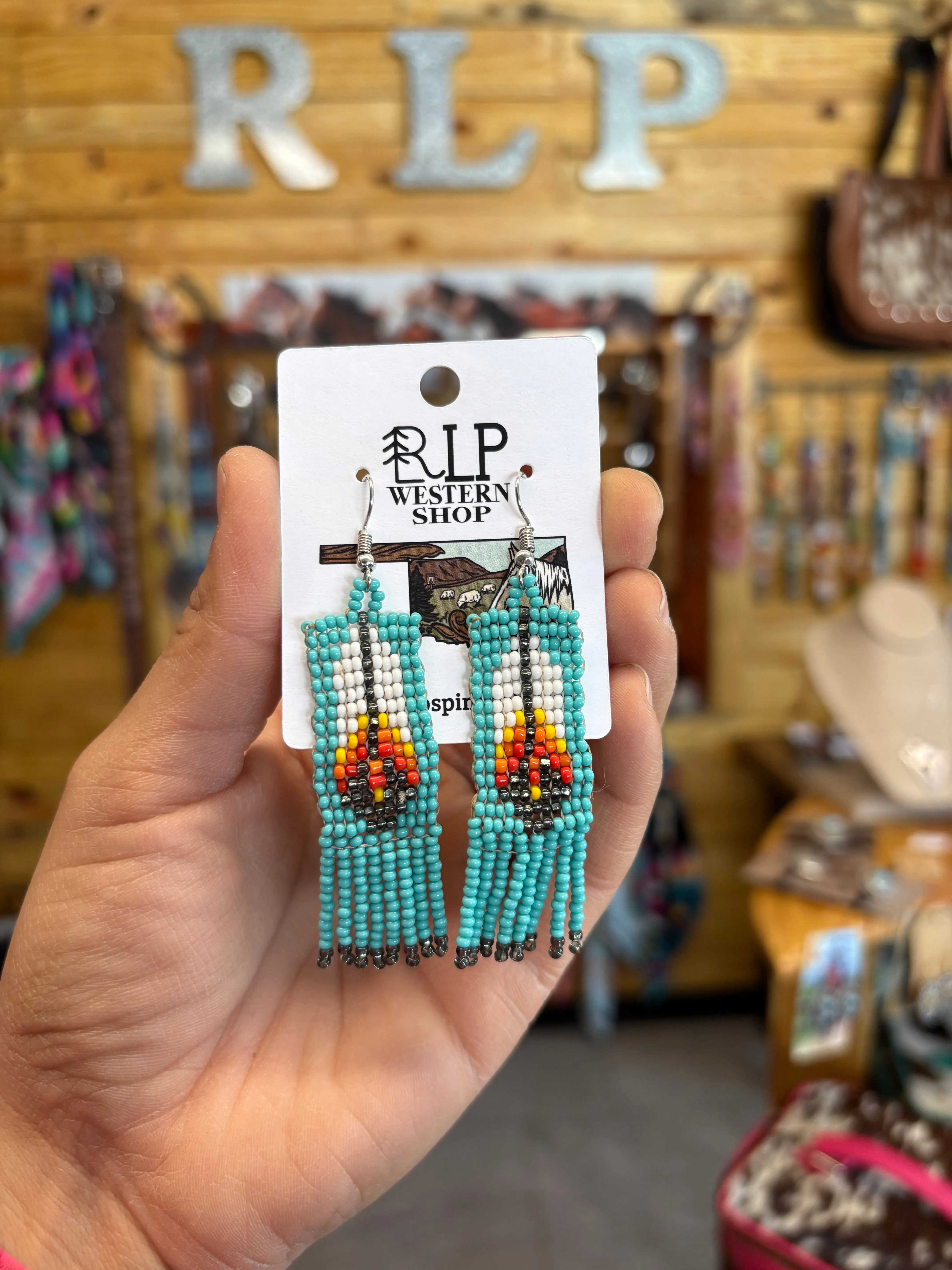 Beaded Feather Earrings - turquoise