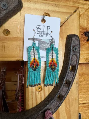 Beaded Feather Earrings - turquoise