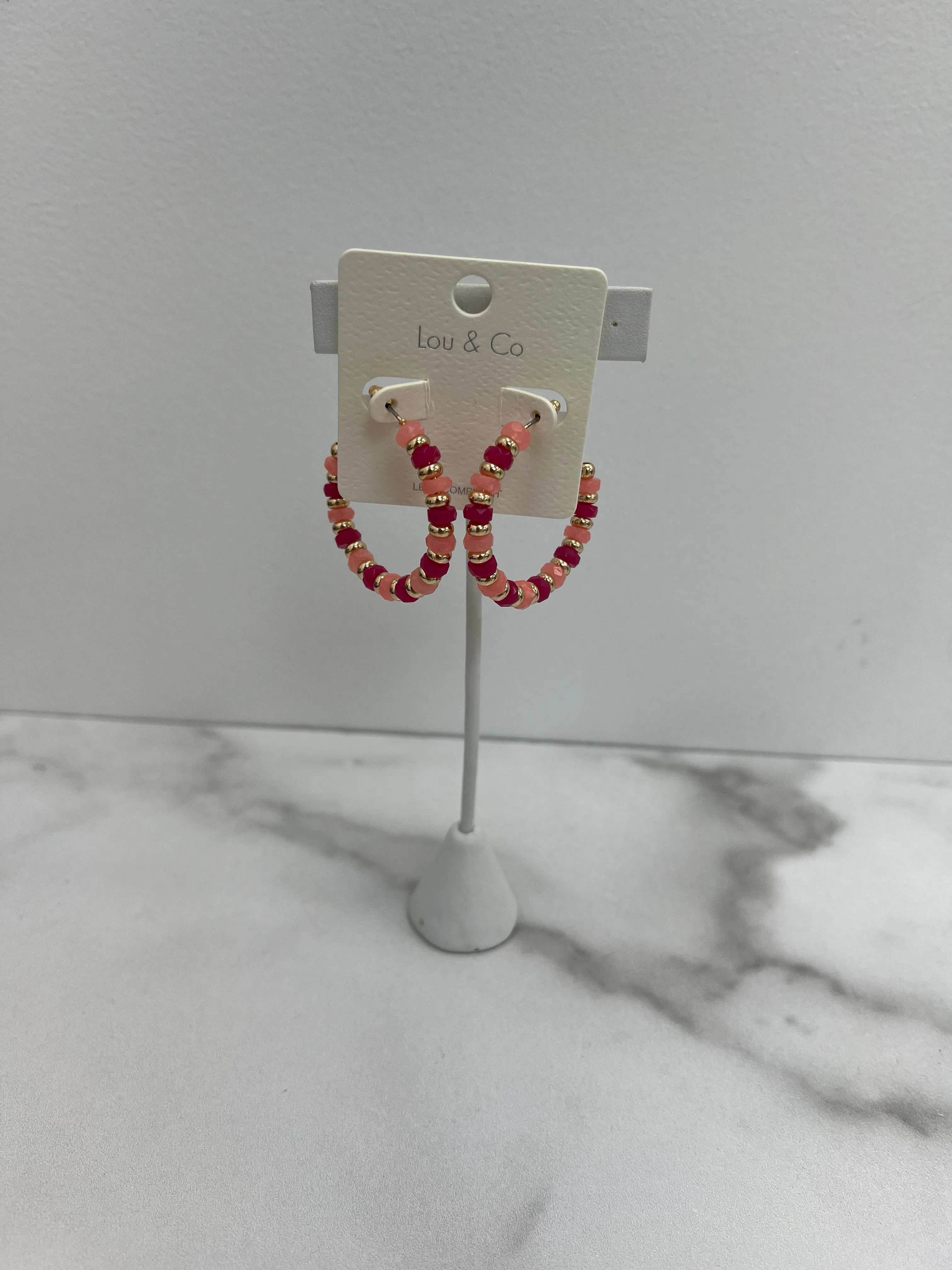 Beaded Hoop Earrings - Pink