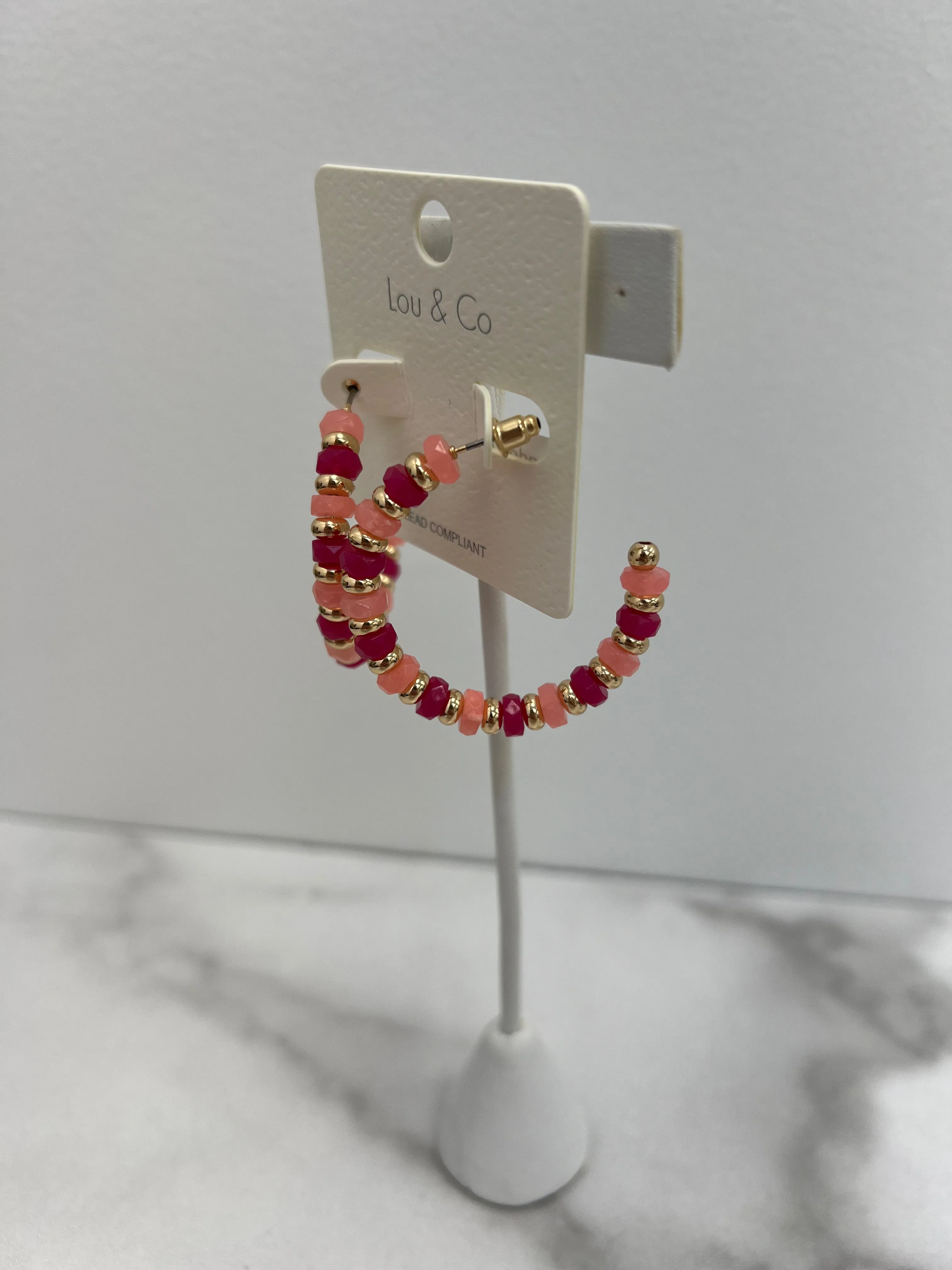 Beaded Hoop Earrings - Pink