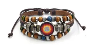 Beaded Leather Geometric Chakra Bracelets - Wholesale