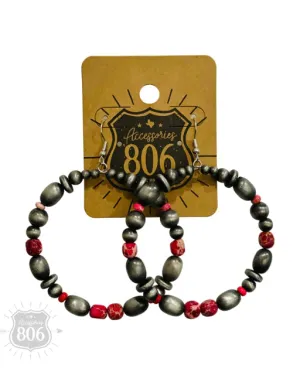 Beaded Navajo Pearl and Red Turquoise Hoop Earrings