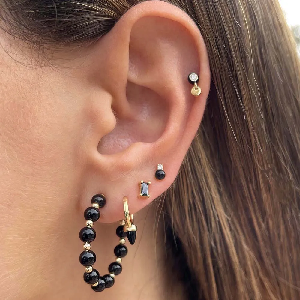 Beaded Onyx Hoop Earring