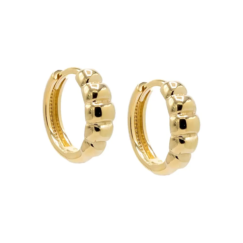 Beaded Puffy Graduated Huggie Earring 14K