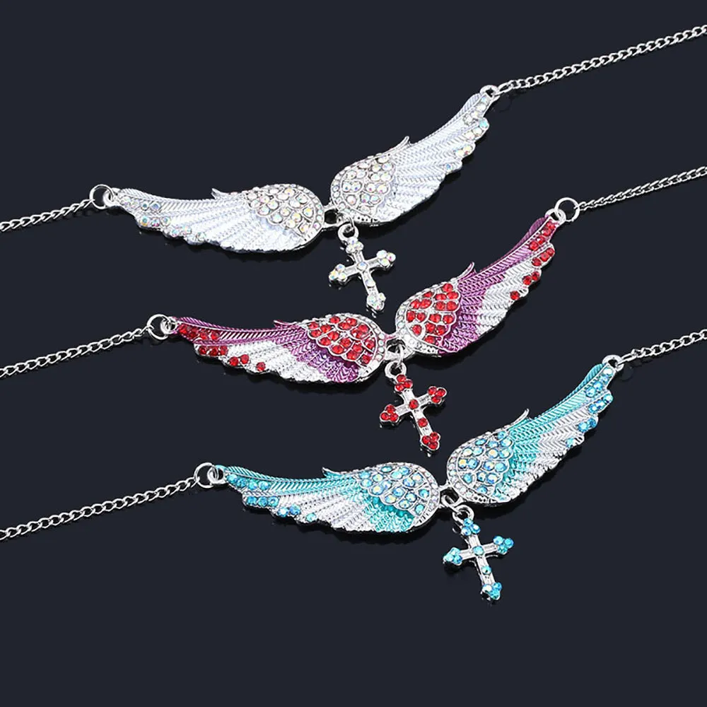 Beautiful Rhinestone Necklaces Pendants Angel Wings Cross Fashion Jewelry