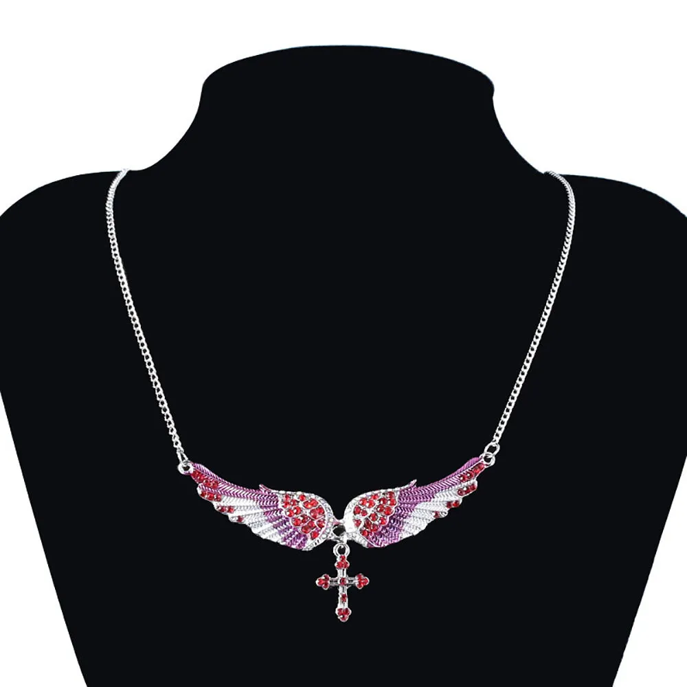 Beautiful Rhinestone Necklaces Pendants Angel Wings Cross Fashion Jewelry