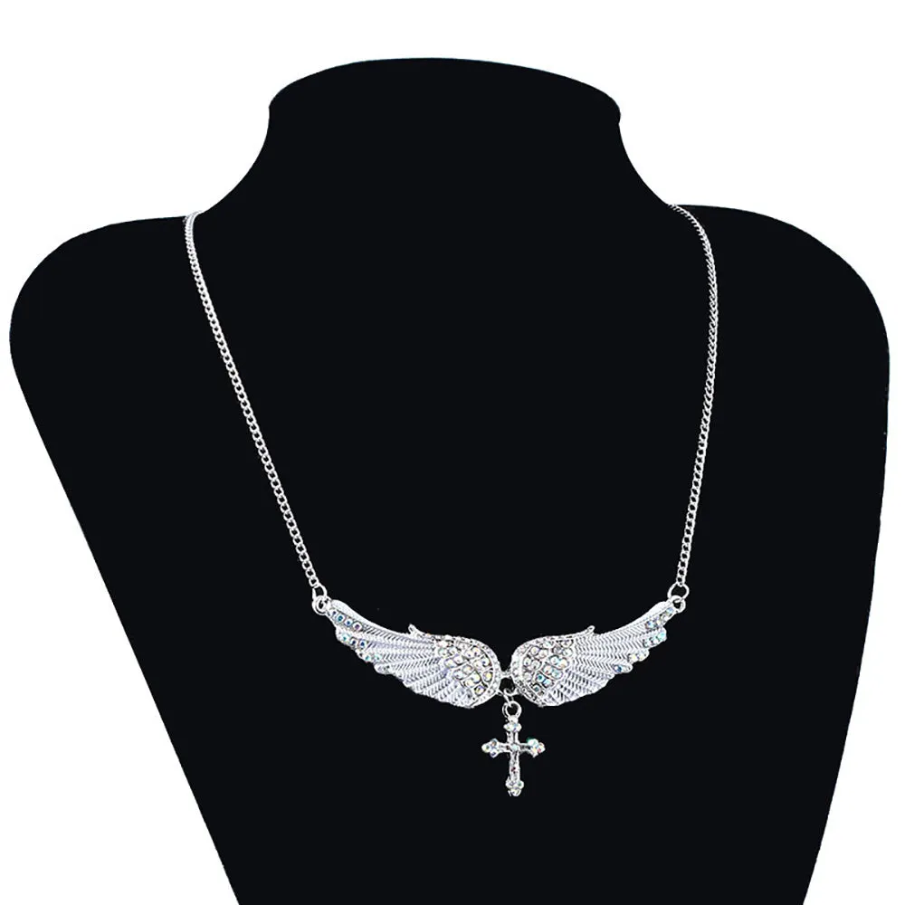 Beautiful Rhinestone Necklaces Pendants Angel Wings Cross Fashion Jewelry