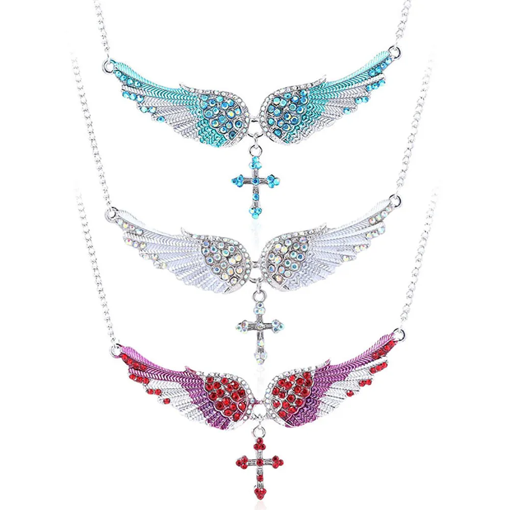 Beautiful Rhinestone Necklaces Pendants Angel Wings Cross Fashion Jewelry