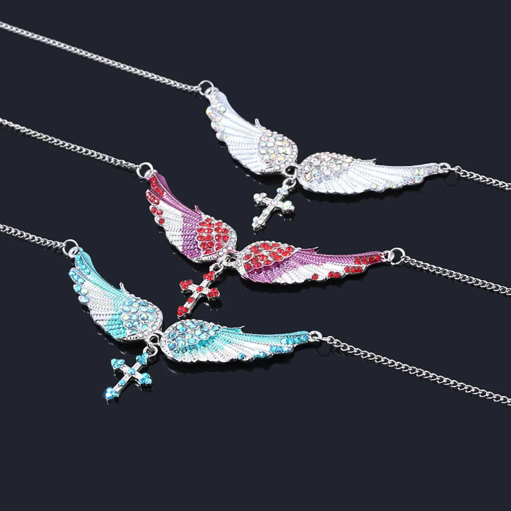 Beautiful Rhinestone Necklaces Pendants Angel Wings Cross Fashion Jewelry